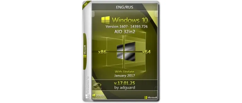 Иконка Windows 10 AIO 32in2 (x86 x64) Version 1607 with Update [14393.726] adguard v17.01.25 - 2 DVD (2017) Английский Русский