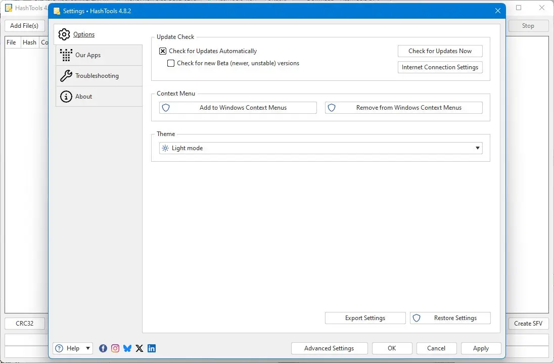 Настройки программы