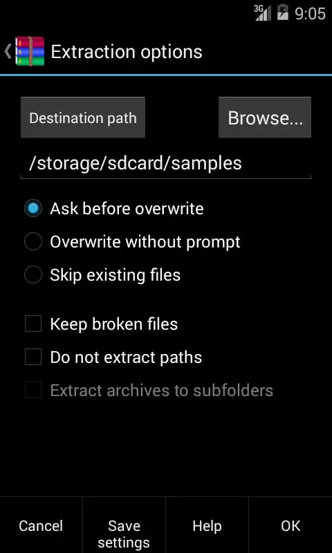 Пользовательсткй интерфейс (Android 4.0+) RAR для Android 5.10 build12 - Создание и просмотр архивов