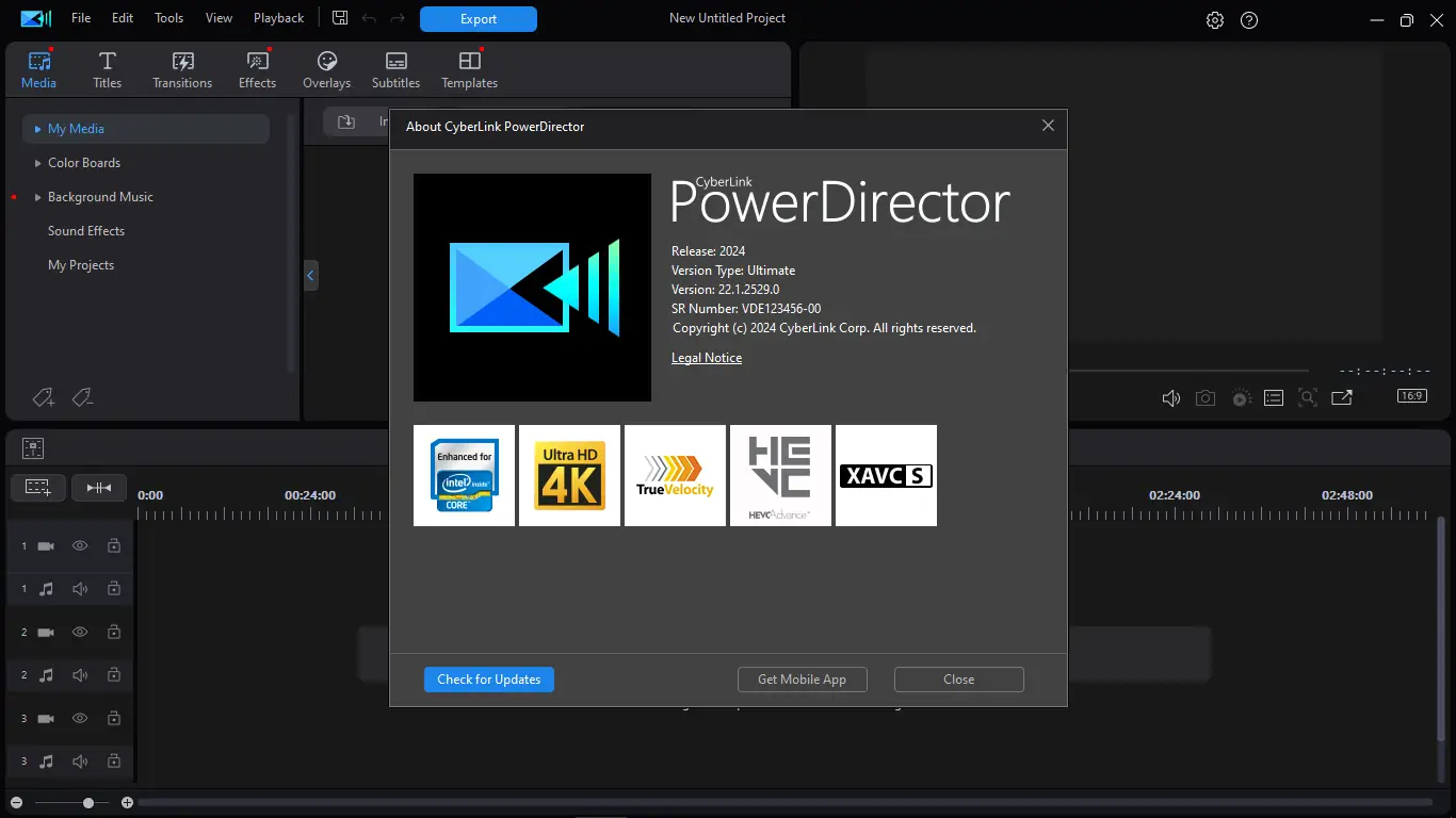Пользовательсткй интерфейс CyberLink PowerDirector 2024 Ultimate 22.1.2529.0 (x64) [Multi]