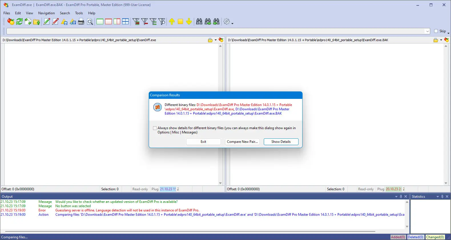 Пользовательсткй интерфейс ExamDiff Pro Master Edition 14.0.1.15 + Portable [En]