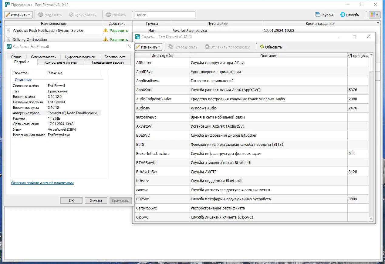 Пользовательсткй интерфейс Fort Firewall 3.10.12 + Portable [Multi Ru]