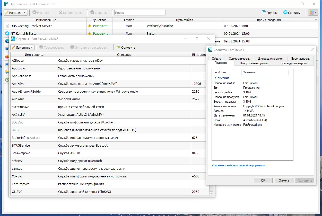 Пользовательсткй интерфейс Fort Firewall 3.10.6 + Portable [Multi Ru]