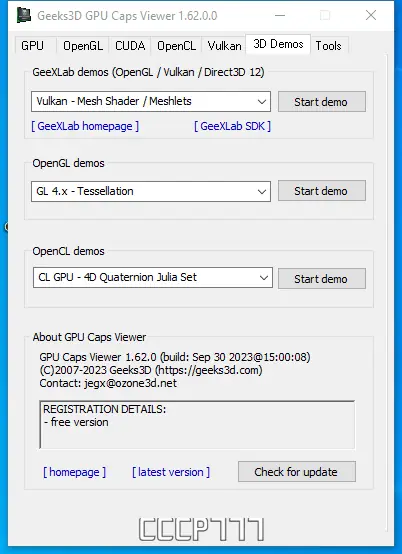 Пользовательсткй интерфейс GPU Caps Viewer 1.62.0 Portable [En]