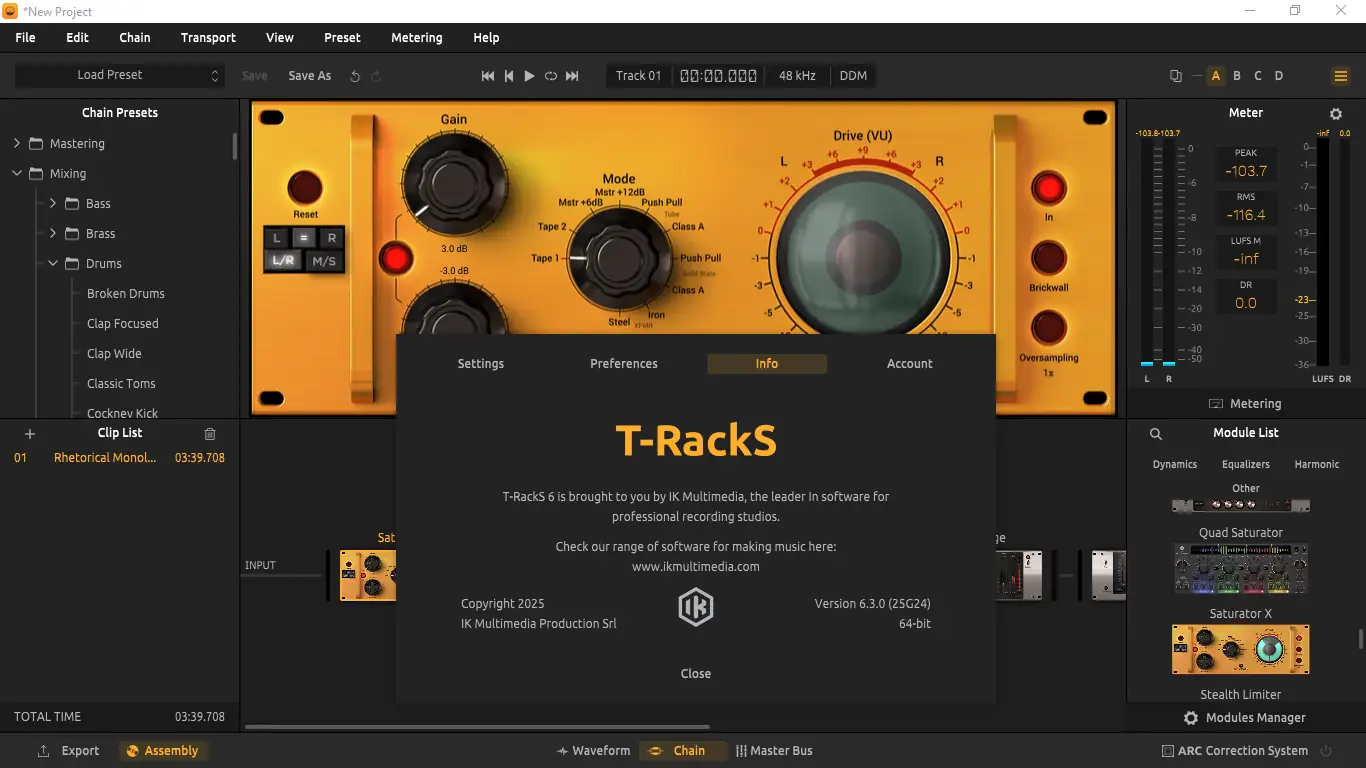 Пользовательсткй интерфейс IK Multimedia - T-RackS 6 6.3.0 STANDALONE, VST 3, AAX (x64) [En]