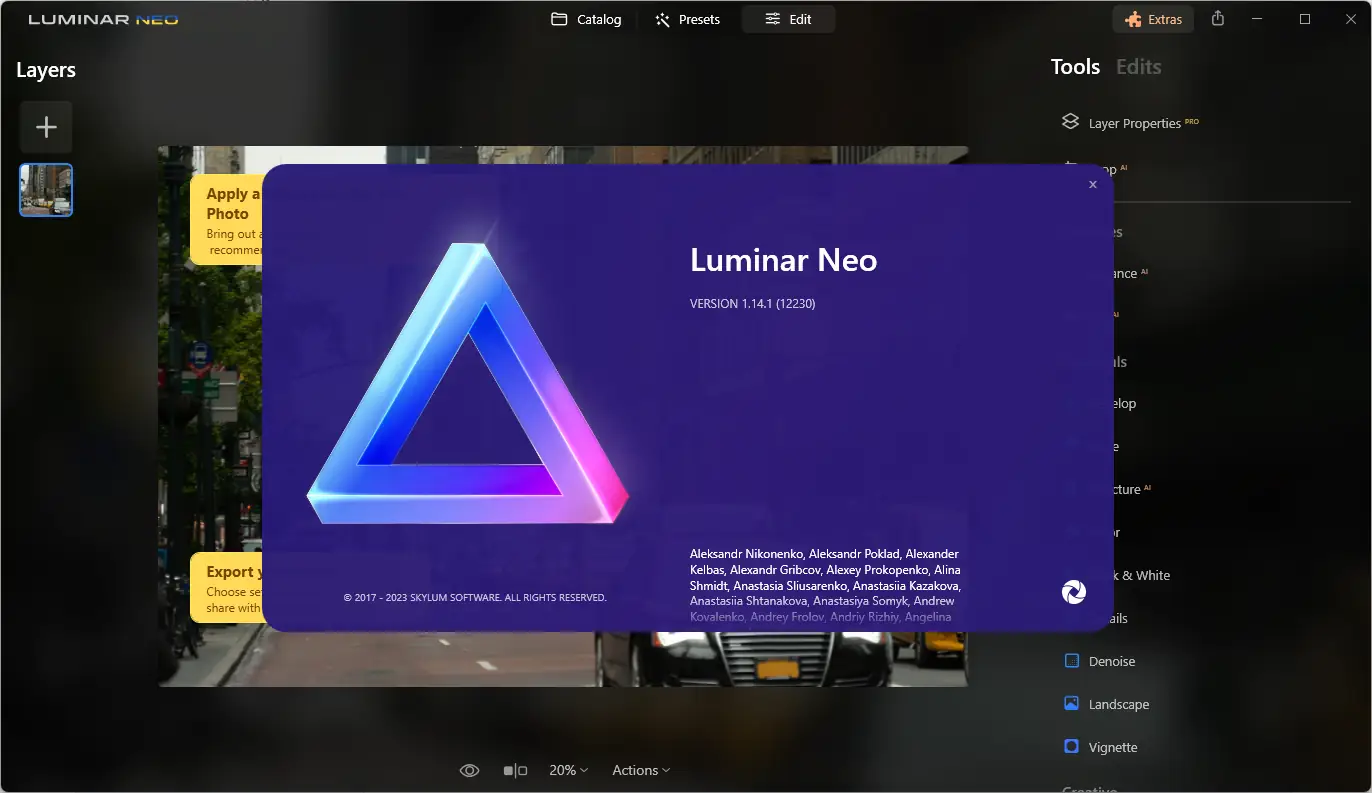 Пользовательсткй интерфейс Luminar Neo 1.14.1.12230 (x64) Portable by 7997 [Multi]