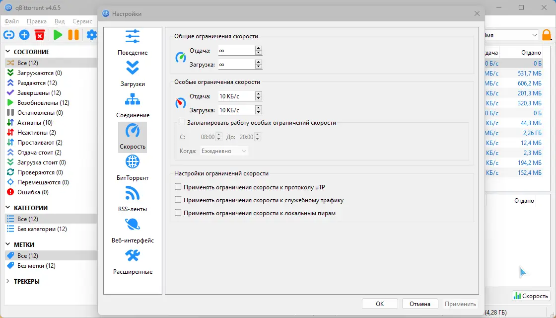 Пользовательсткй интерфейс qBittorrent 4.6.5 (x64) [Multi Ru]