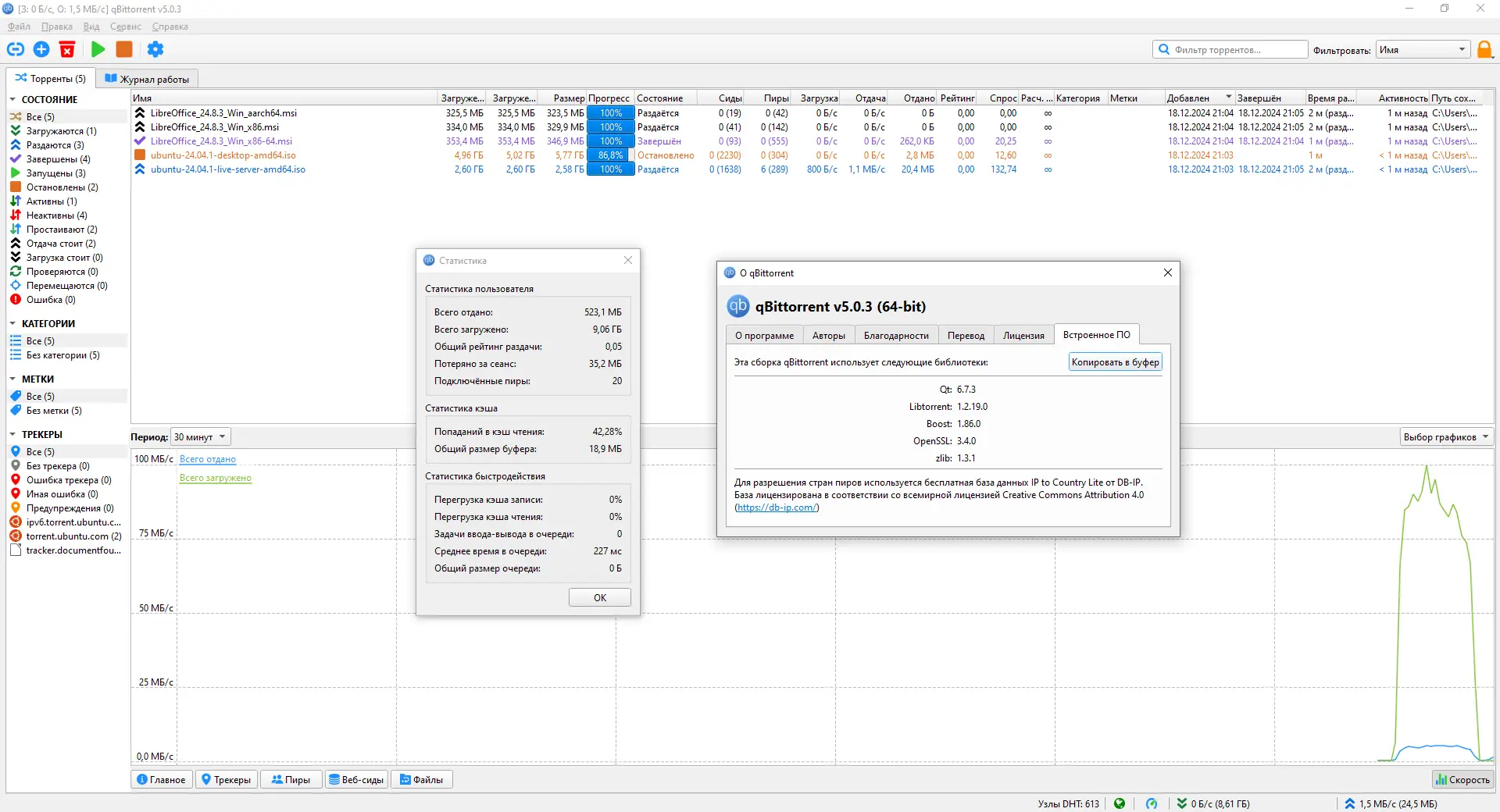 Пользовательсткй интерфейс qBittorrent 5.0.3 Portable by stalkerok (x64) [Multi Ru]