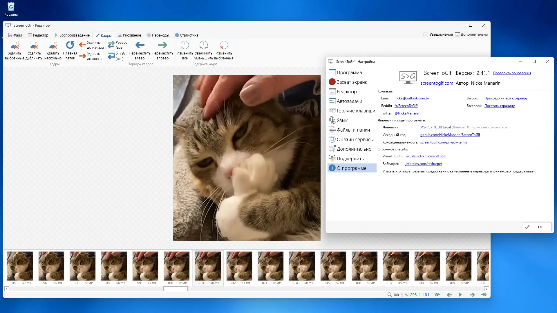 Пользовательсткй интерфейс ScreenToGif 2.41.1 + Portable [Multi Ru]