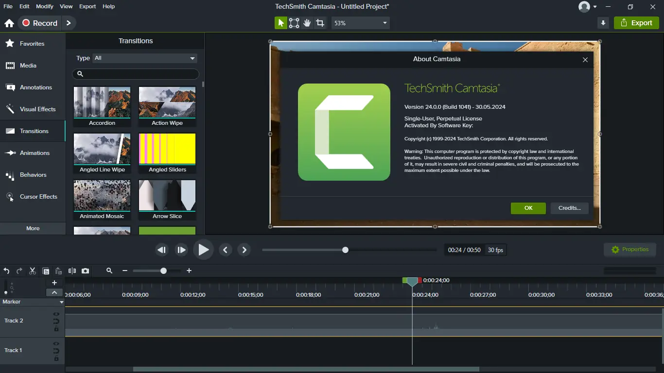 Пользовательсткй интерфейс TechSmith Camtasia 2024 24.0.0 (Build 1041) (x64) [Multi]