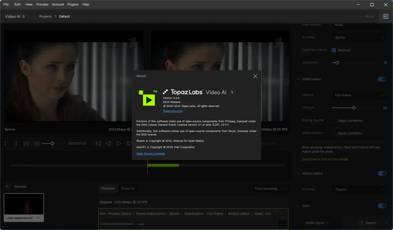 Пользовательсткй интерфейс Topaz Video AI 5.3.0 (x64) Portable by 7997 [En]