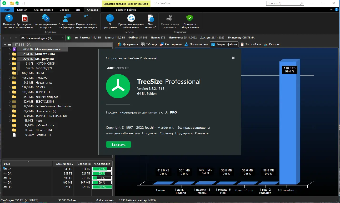 Пользовательсткй интерфейс TreeSize Professional 8.5.2.1715 (x64) Portable by FC Portables [Multi Ru]