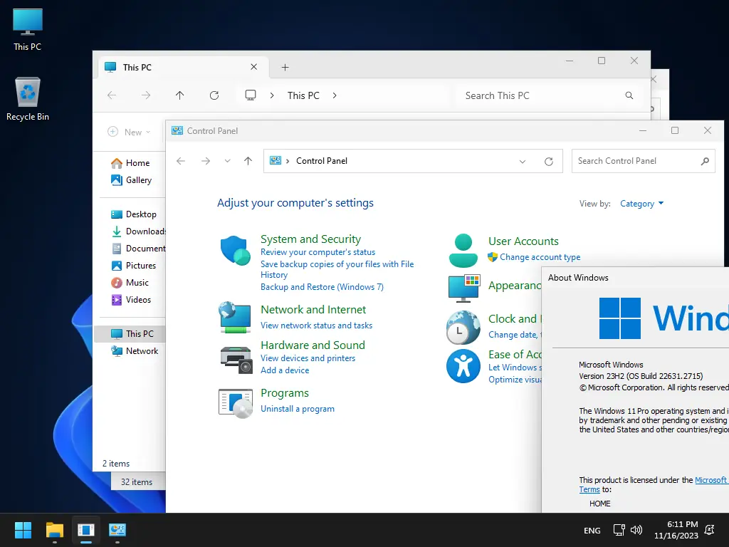 Пользовательсткй интерфейс Windows 11 23H2 Professional [22631.2861] (05.01.2024) by bulygin-dima [Ru]