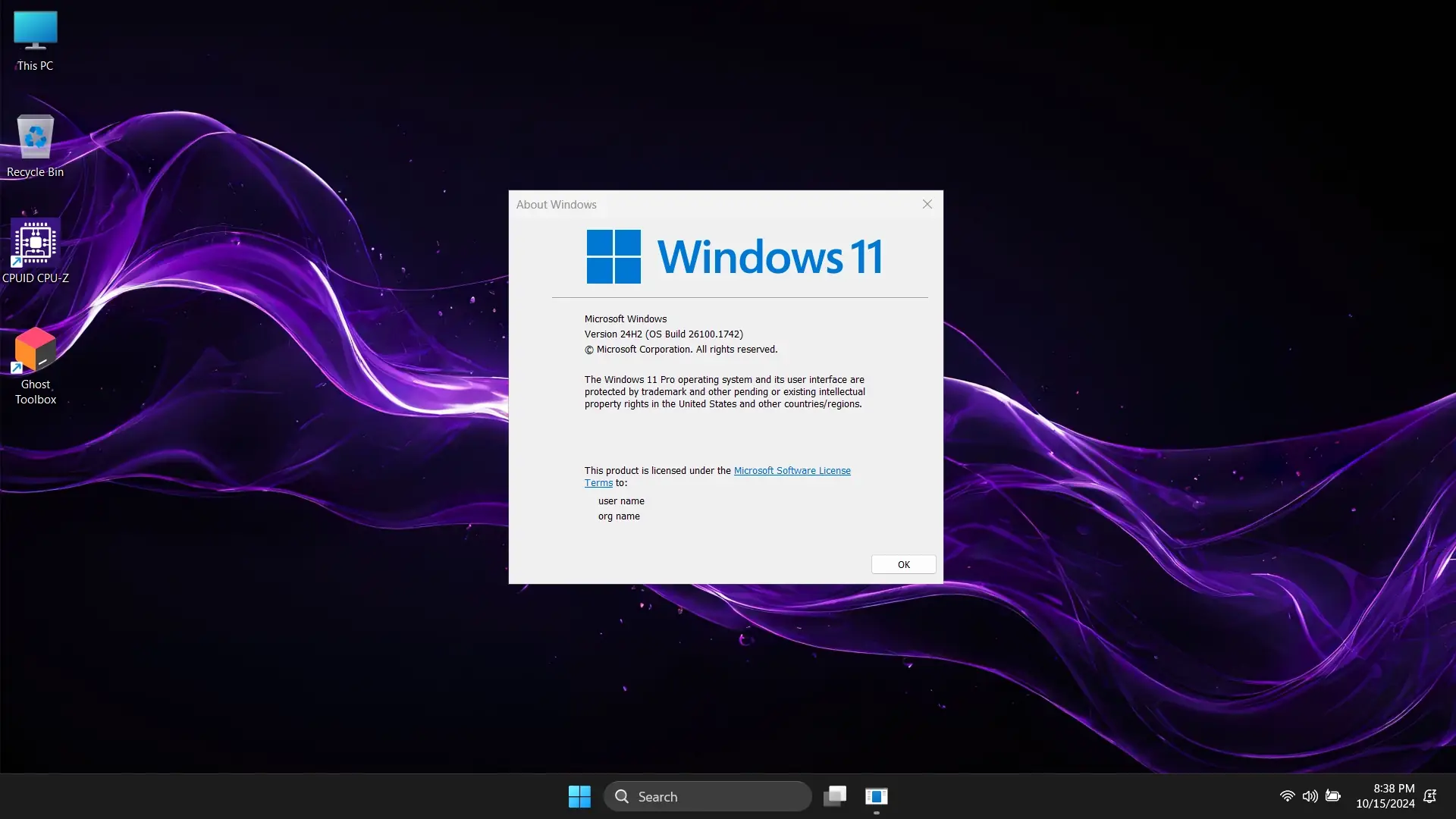 Пользовательсткй интерфейс Windows 11 PRO 24H2 26100.1742 Update 8 by Ghost Spectre [En]
