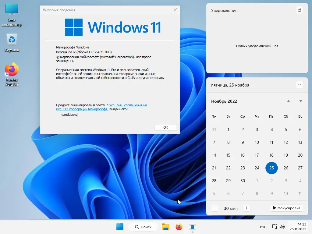 Пользовательсткй интерфейс Windows 11 Pro VL x64 22Н2 (build 22621.898) by ivandubskoj 24.11.2022 [Ru]