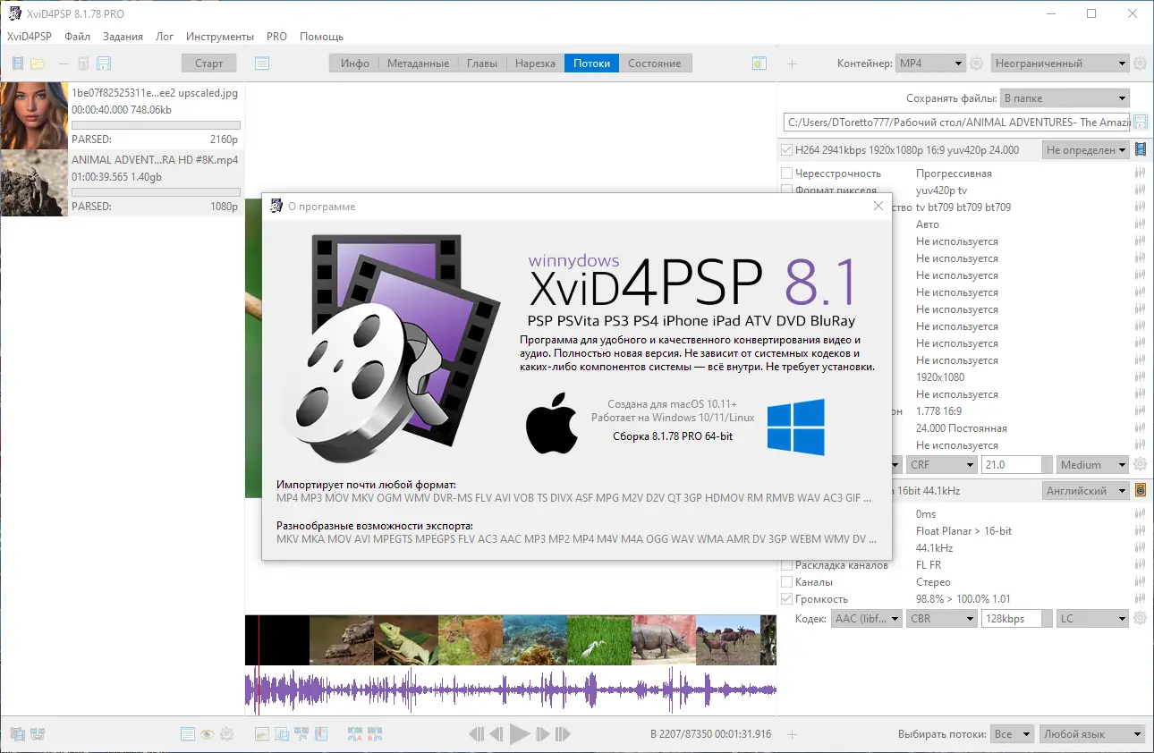 Пользовательсткй интерфейс XviD4PSP 8.1.78 Pro (x64) Portable by 7997 [Multi Ru]