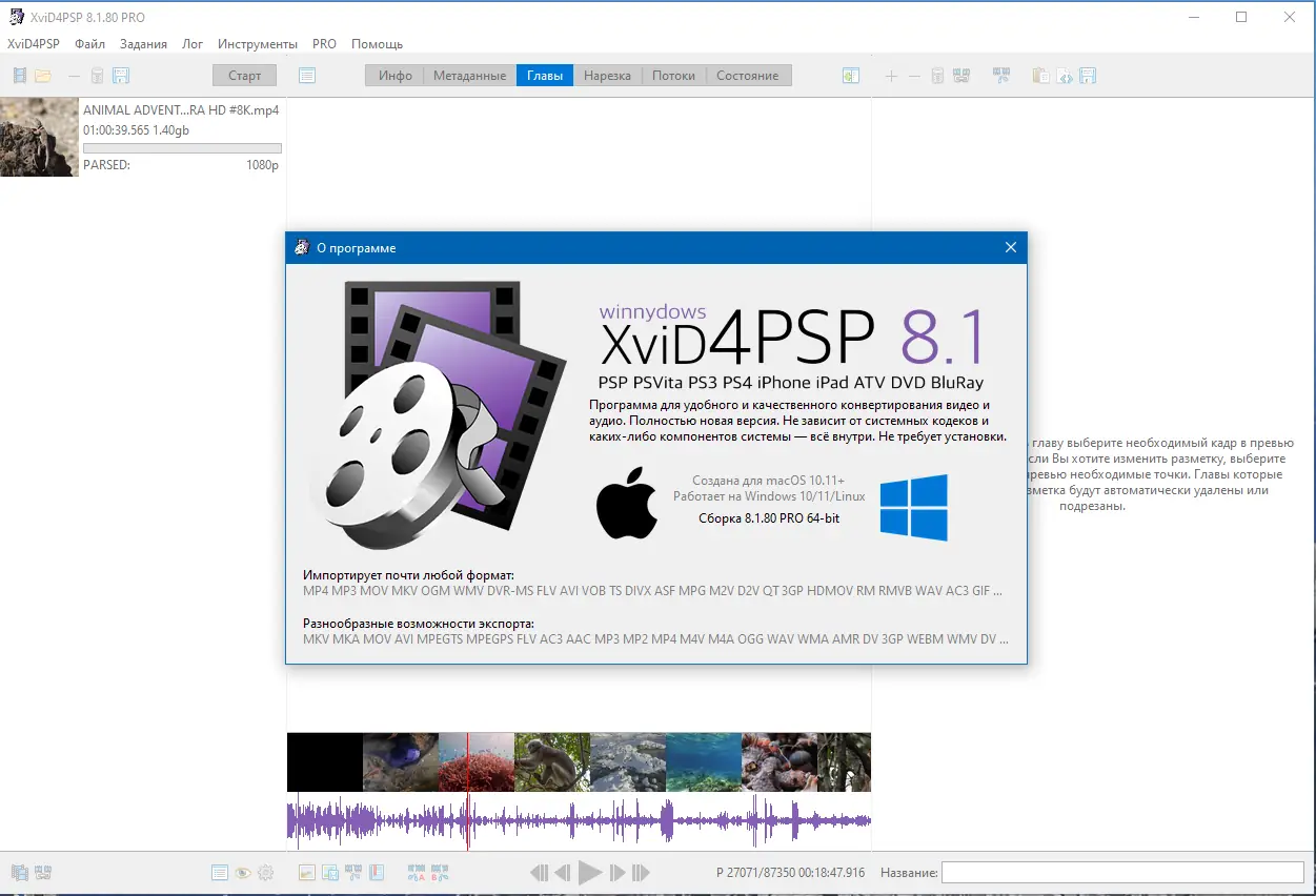 Пользовательсткй интерфейс XviD4PSP 8.1.80 Pro (x64) Portable by 7997 [Multi Ru]