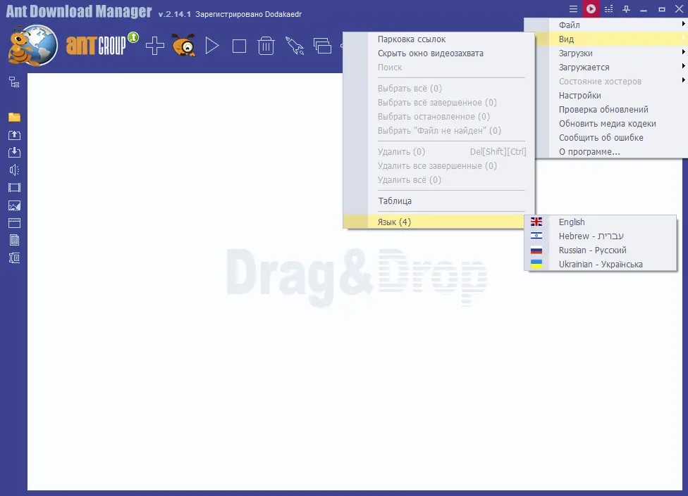 Программный интерфейс Ant Download Manager Pro 2.14.1 Build 88711 (x32) Build 88710 (x64) RePack (& Portable) by Dodakaedr [Multi Ru]