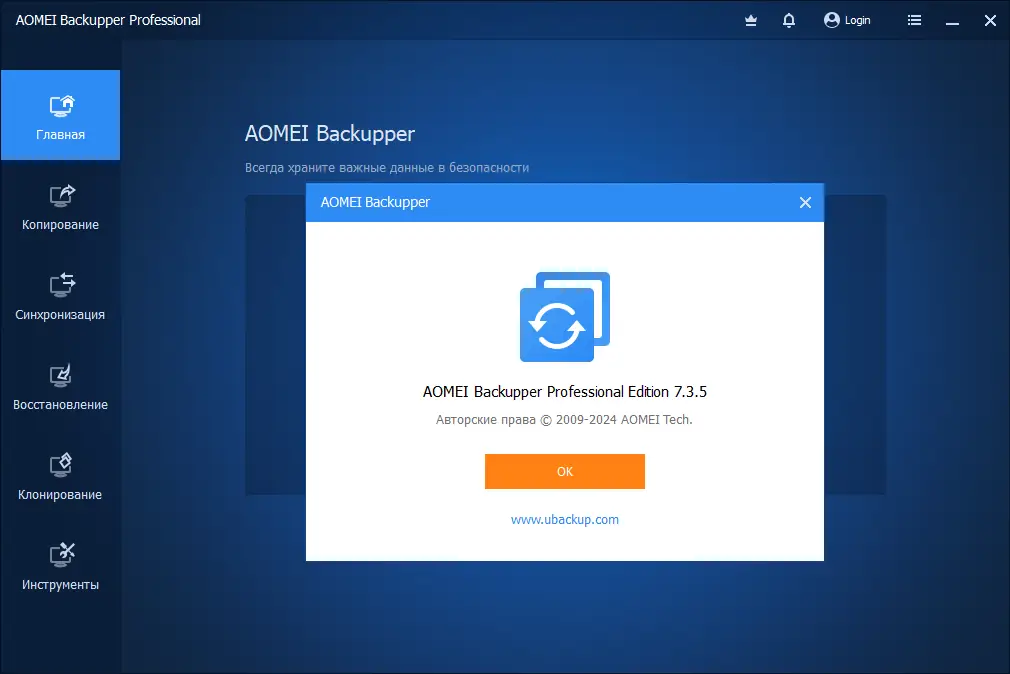 Программный интерфейс AOMEI Backupper Pro 7.3.5 [Multi Ru] (акция Comss)