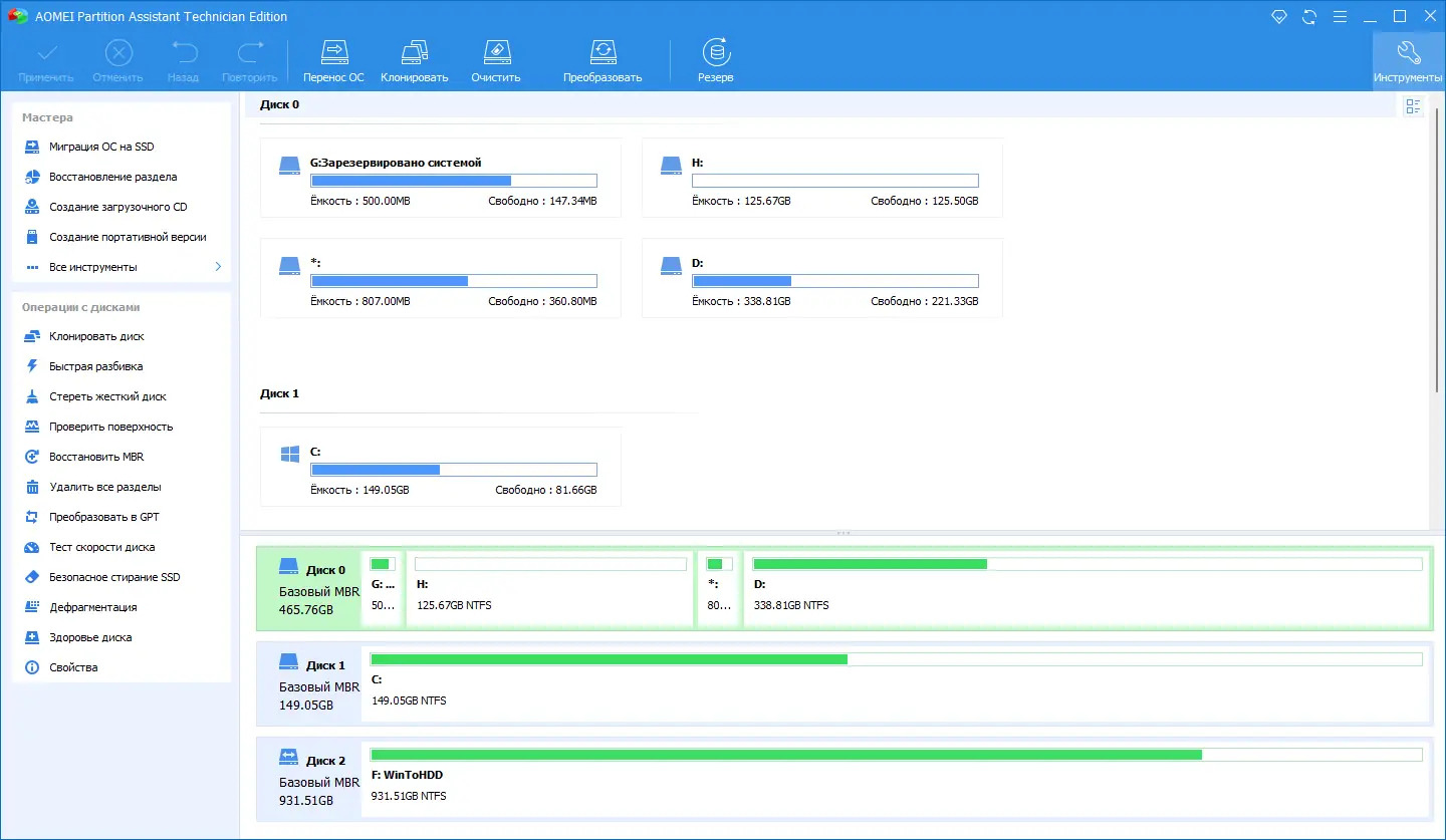 Программный интерфейс AOMEI Partition Assistant Technician Edition 9.13.0 RePack (& Portable) by elchupacabra [Multi Ru]