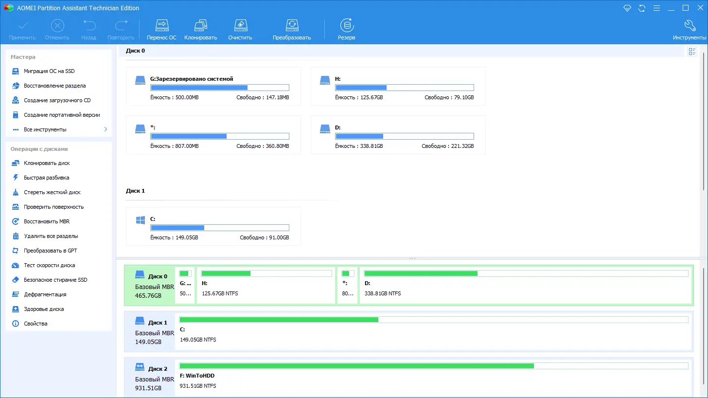 Программный интерфейс AOMEI Partition Assistant Technician Edition 9.14.0 RePack (& Portable) by elchupacabra [Multi Ru]