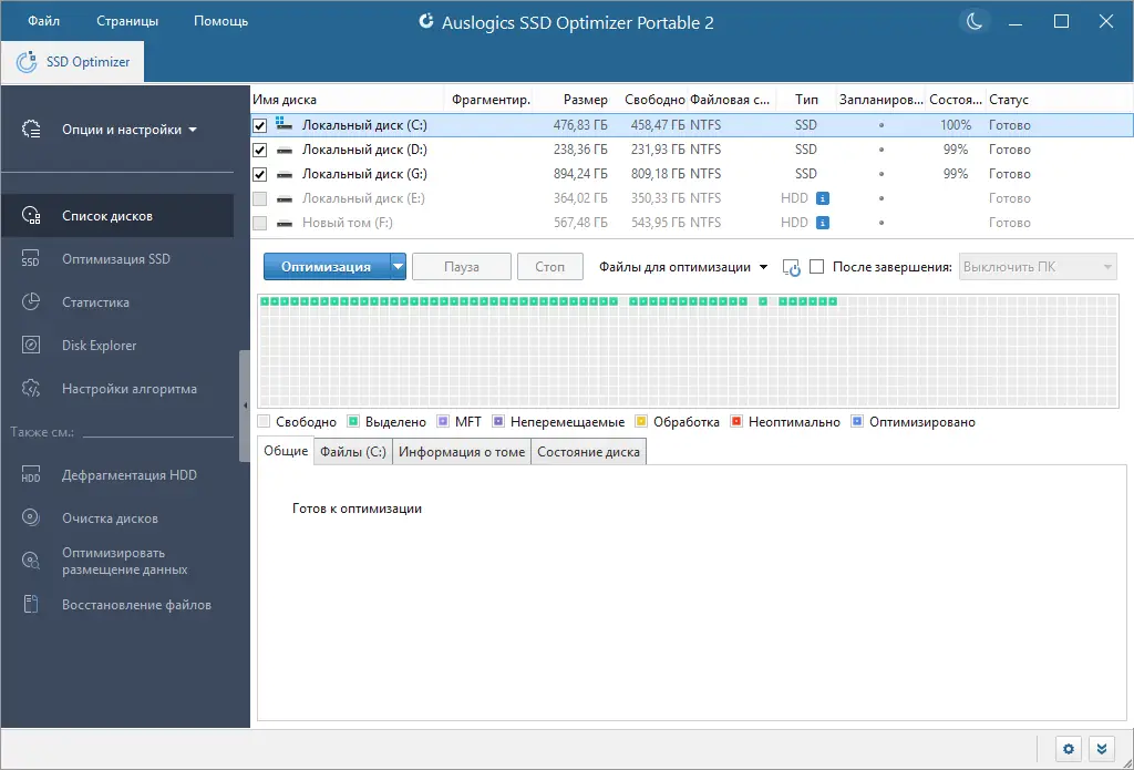 Программный интерфейс Auslogics SSD Optimizer 2.0.1.1 RePack (& Portable) by elchupacabra [Multi Ru]