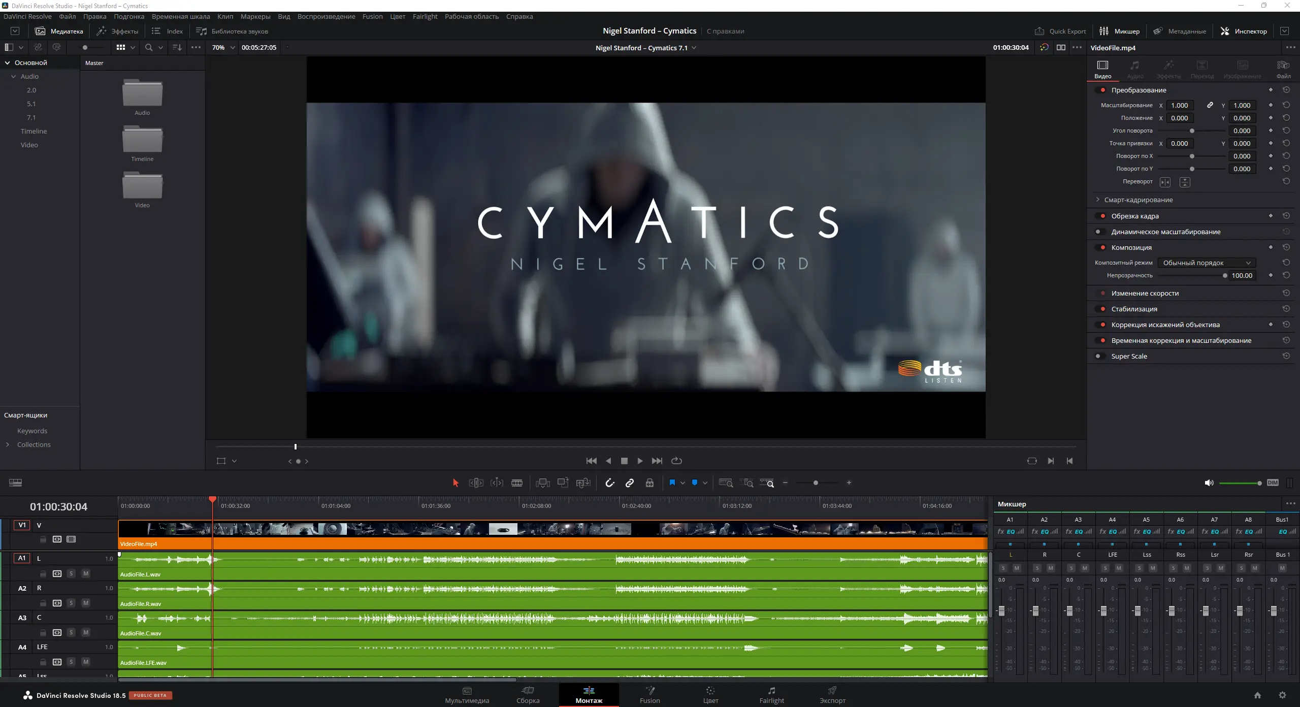 Программный интерфейс Blackmagic Design DaVinci Resolve Studio 18.5b Build 25 Public Beta 3 [Multi Ru]