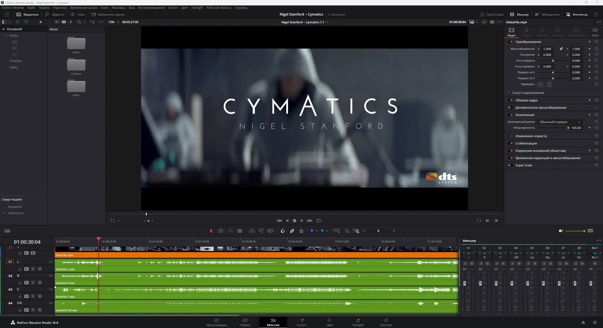 Программный интерфейс Blackmagic Design DaVinci Resolve Studio 18.6.6 Build 7 (x64) [Multi Ru]