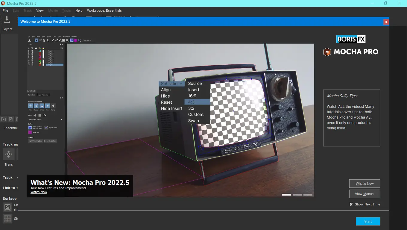 Программный интерфейс Boris FX Mocha Pro 2022 9.5.2 Build 9 RePack by KpoJIuK [En]