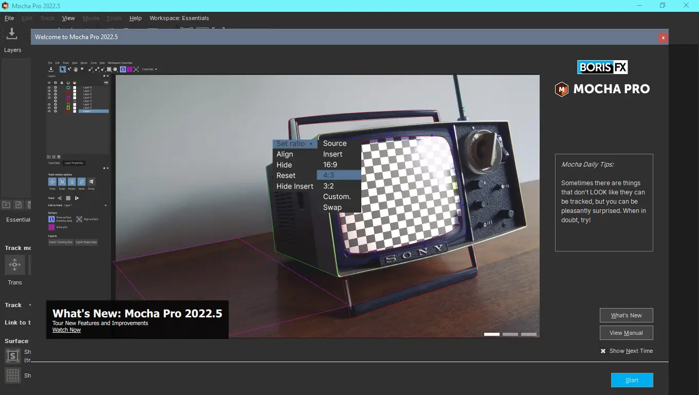 Программный интерфейс Boris FX Mocha Pro 2022 9.5.3 Build 37 RePack by KpoJIuK [En]