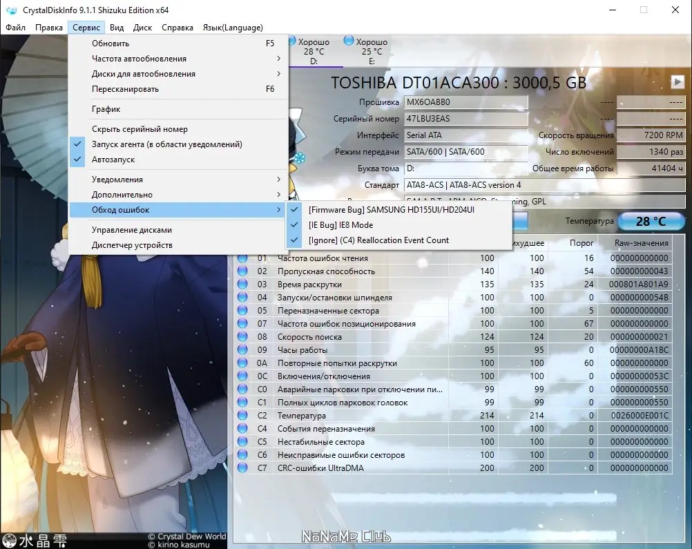Программный интерфейс CrystalDiskInfo 9.1.1 + Portable (Shizuku Edition & Kurei Kei Edition) [Multi Ru]