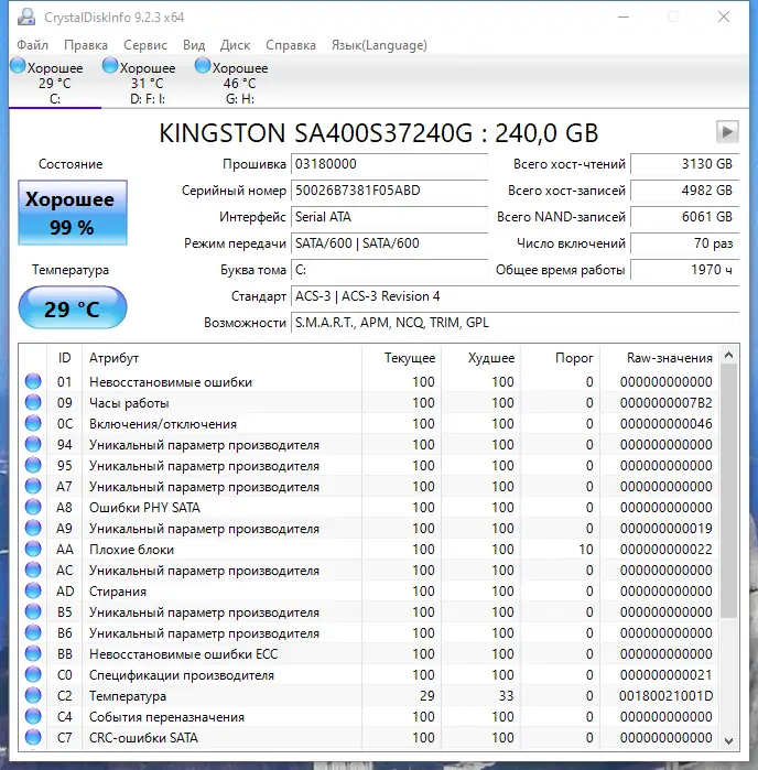 Программный интерфейс CrystalDiskInfo 9.2.3 RePack (& Portable) by elchupacabra [Multi Ru]