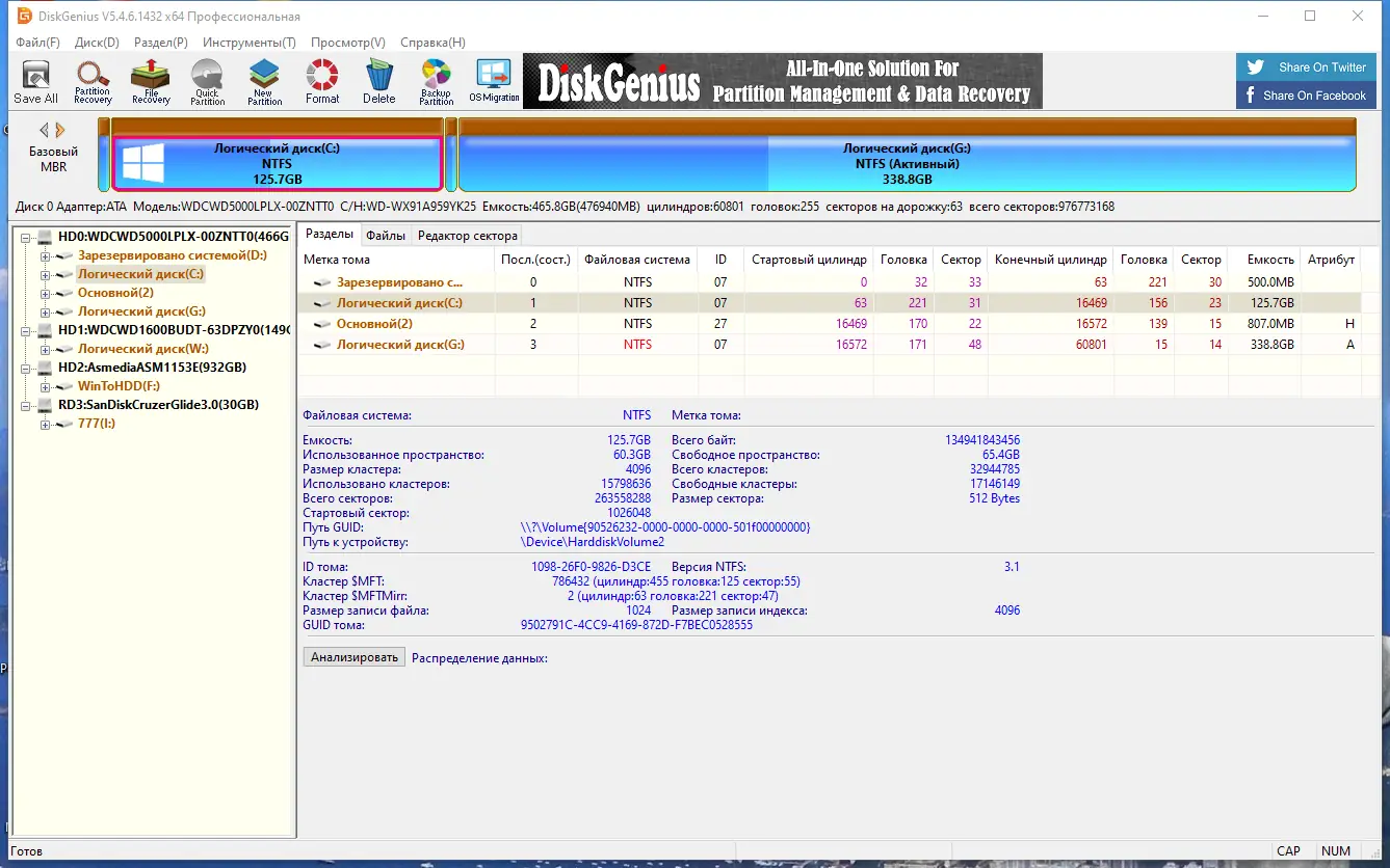 Программный интерфейс Eassos DiskGenius Professional 5.4.6.1432 RePack (& Portable) by 9649 [Multi Ru]