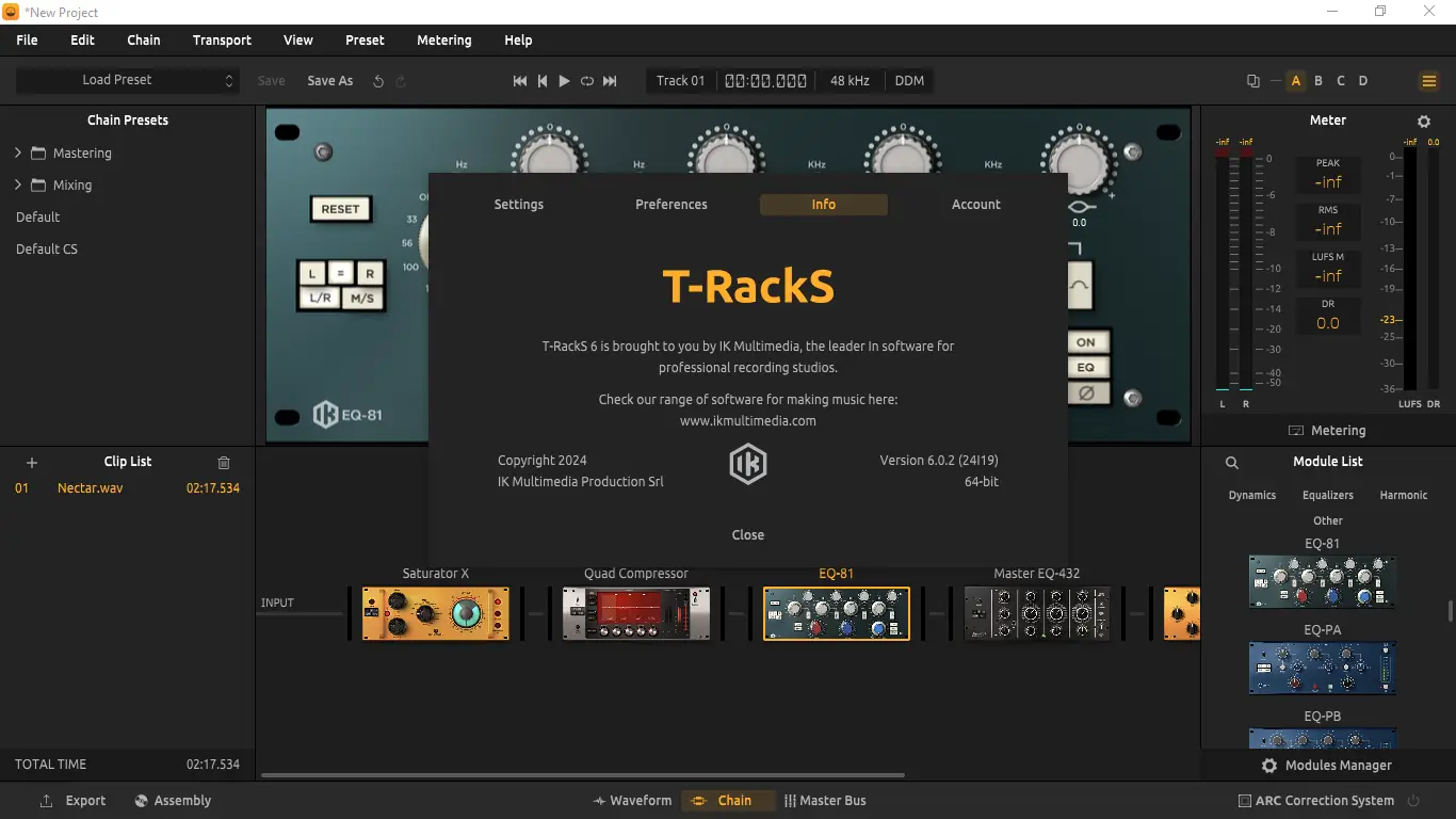 Программный интерфейс IK Multimedia - T-RackS 6 MAX 6.0.2 STANDALONE, VST 3, AAX (x64) [En]