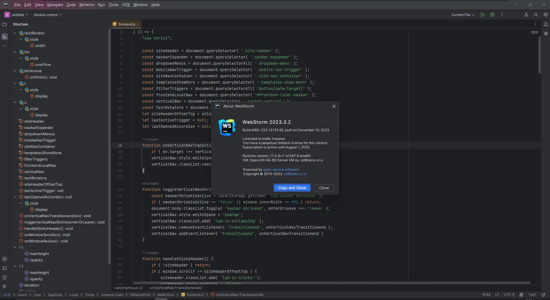 Программный интерфейс Jetbrains WebStorm 2023.3.2 Repack by Sitego [En]