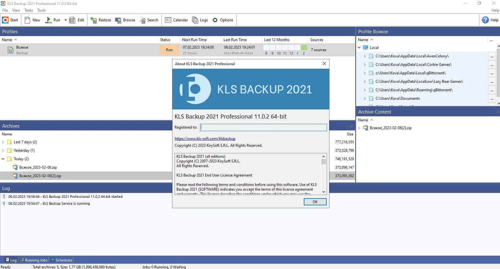 Программный интерфейс KLS Backup 2021 Professional 11.0.2.0 (x64) [En]