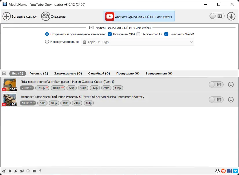 Программный интерфейс MediaHuman YouTube Downloader 3.9.12 (2405) RePack (& Portable) by Dodakaedr [Multi Ru]