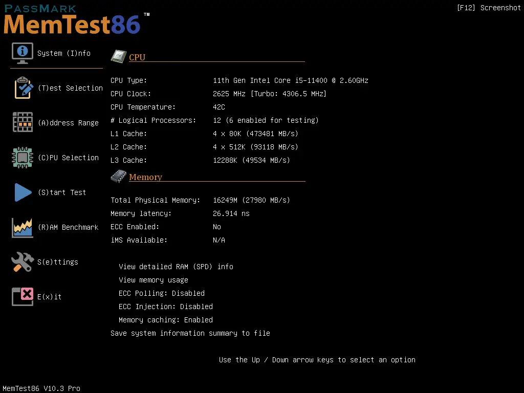 Программный интерфейс MemTest86 10.3 Build 1000 Pro by FC Portables [Multi Ru]