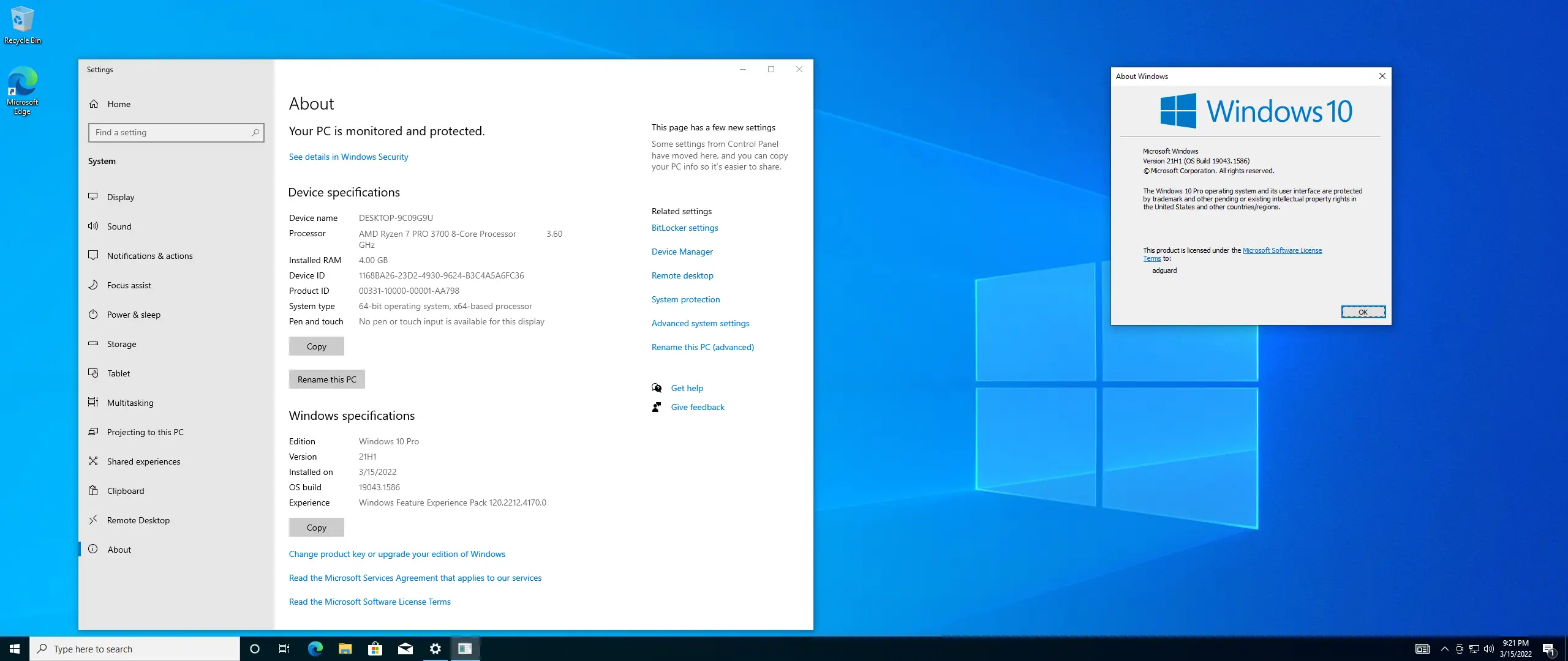 Программный интерфейс Microsoft Windows 10.0.19043.1586, Version 21H1 (Updated March 2022) - Оригинальные образы от Microsoft MSDN [En]