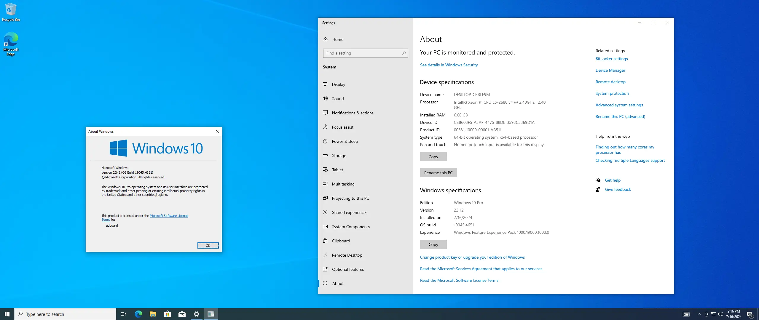 Программный интерфейс Microsoft Windows 10 [10.0.19045.4651], Version 22H2 (Updated July 2024) - Оригинальные образы от Microsoft MSDN VLSC [En]