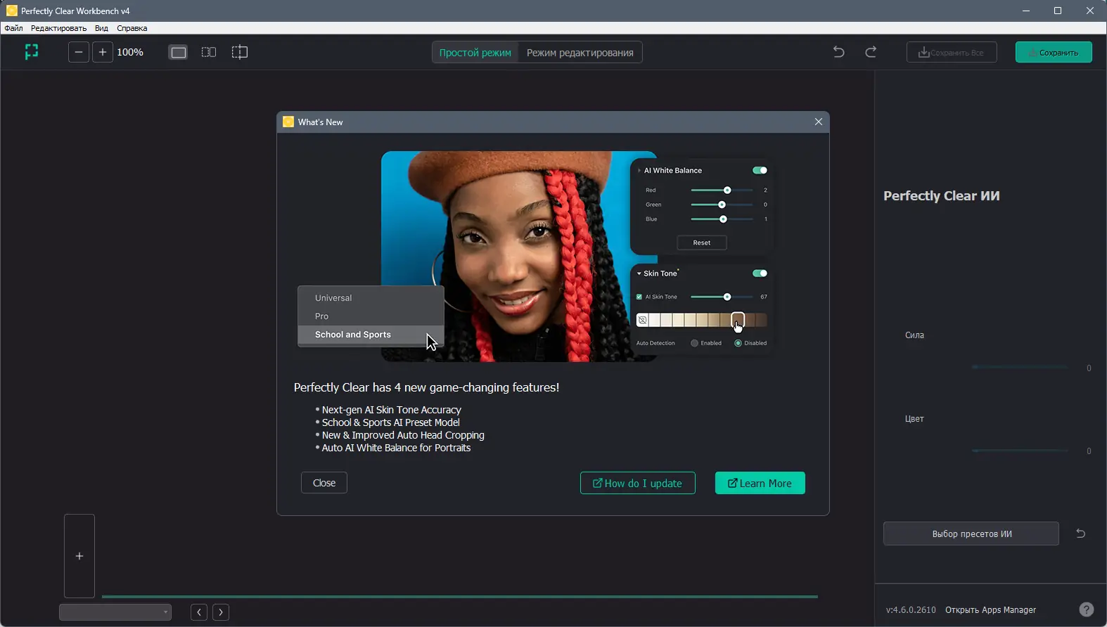 Программный интерфейс Perfectly Clear WorkBench 4.6.0.2610 RePack (& Portable) by elchupacabra [Multi Ru]