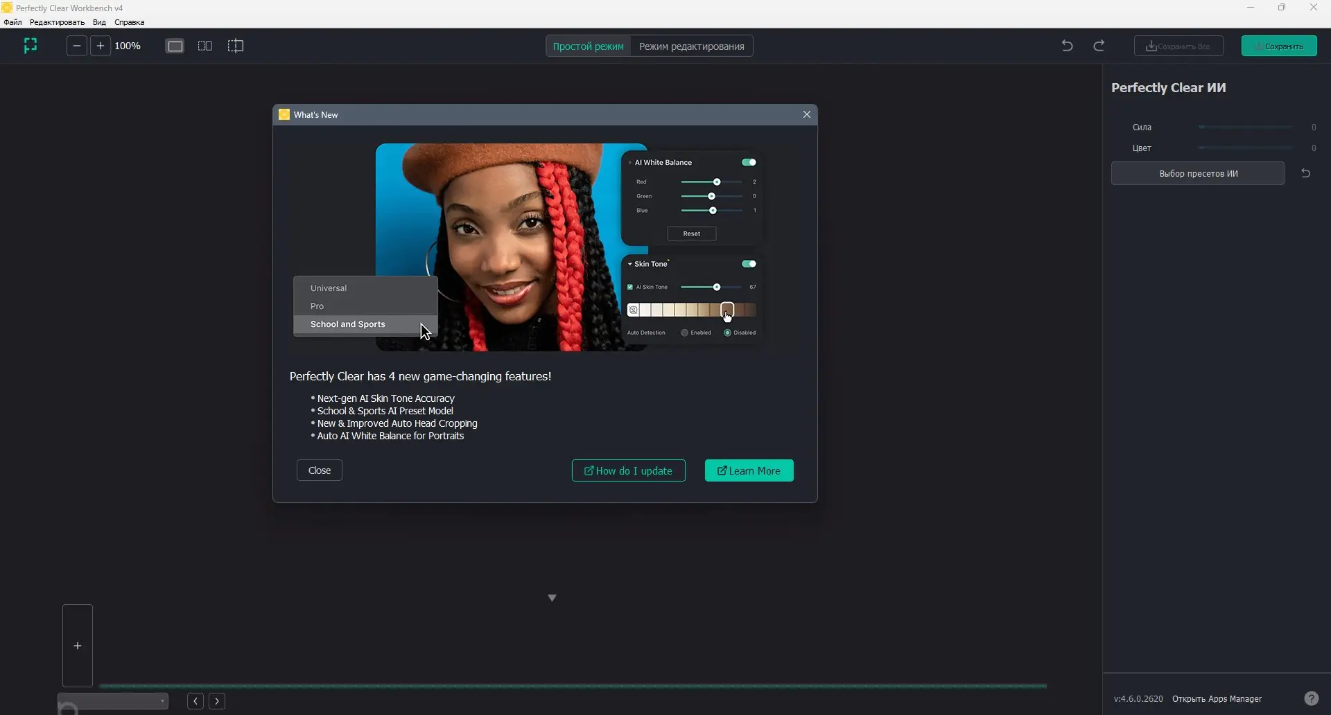 Программный интерфейс Perfectly Clear WorkBench 4.6.0.2632 RePack (& Portable) by elchupacabra [Multi Ru]