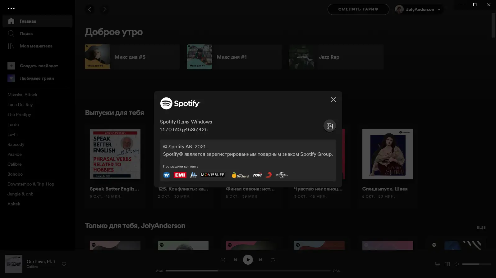Программный интерфейс Spotify 1.1.70.610 Portable by JolyAnderson [En Ru]