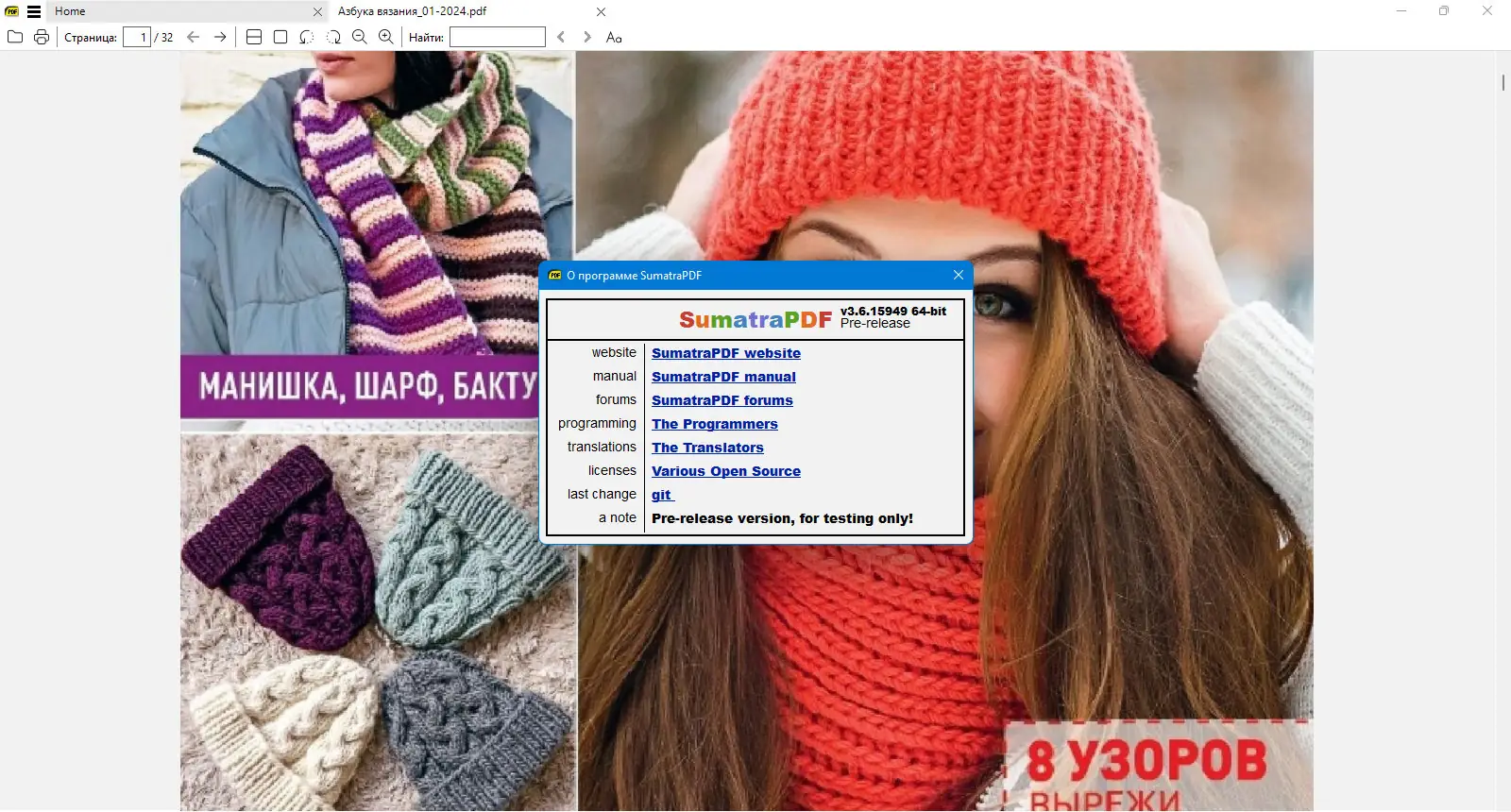 Программный интерфейс Sumatra PDF 3.6.15949 Prerelease + Portable [Multi Ru]