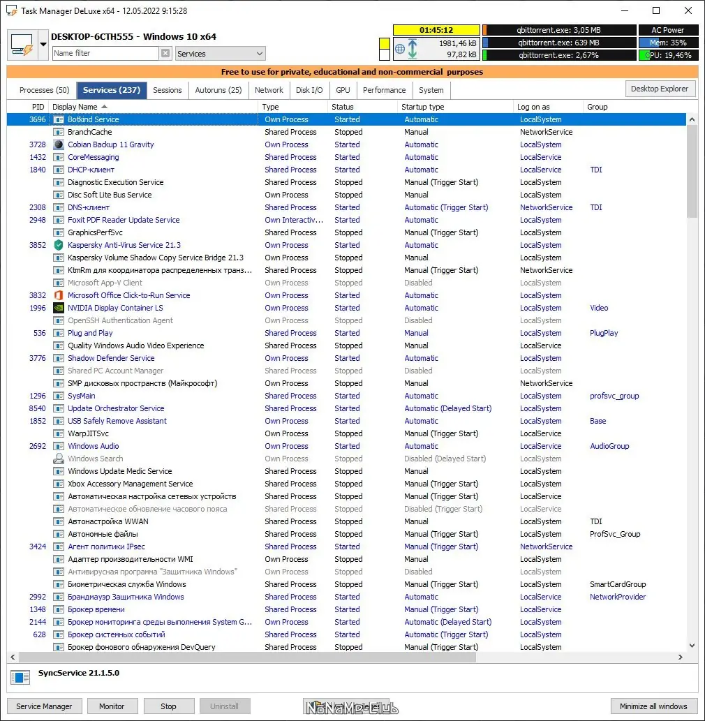 Программный интерфейс Task Manager DeLuxe 4.1.0.0 Portable [En]