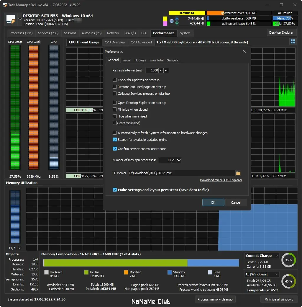 Программный интерфейс Task Manager DeLuxe 4.2.0.0 Portable [En]