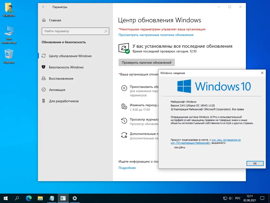 Программный интерфейс Windows 10 Pro 21H1 19043.1110 x64 ru by SanLex (2021.08.02) [Ru]