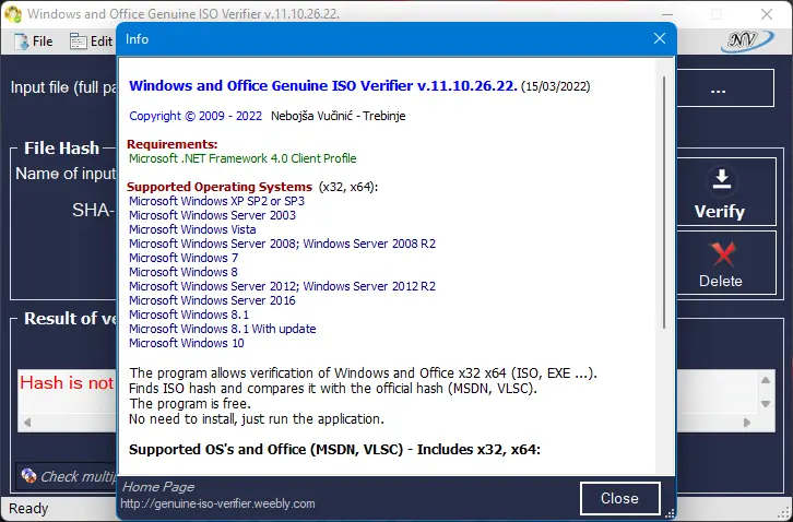 Программный интерфейс Windows and Office Genuine ISO Verifier 11.10.26.22 Portable [En]