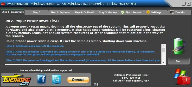 Программный интерфейс Windows Repair (All In One) 2.7.5 + Portable (2014) Английский
