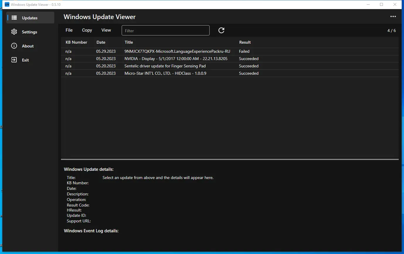 Программный интерфейс Windows Update Viewer 0.5.10.0 + Portable [En]